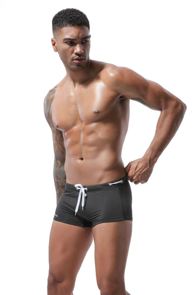 For Review - Men's Tethered Nylon Low Waist Boxer Swim Shorts